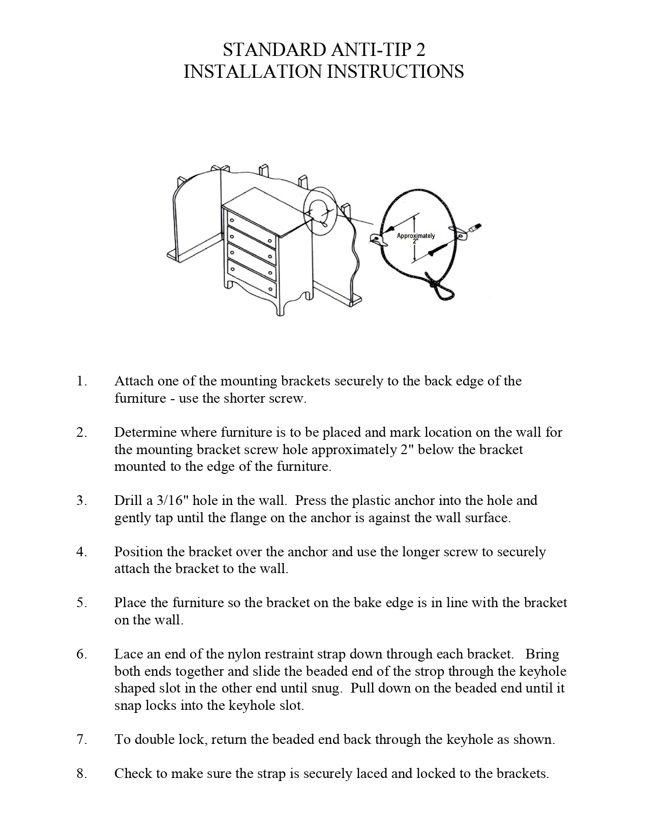 STANDARD ANTITIP 2 INSTALLATION INSTRUCTIONS Leisters Furniture
