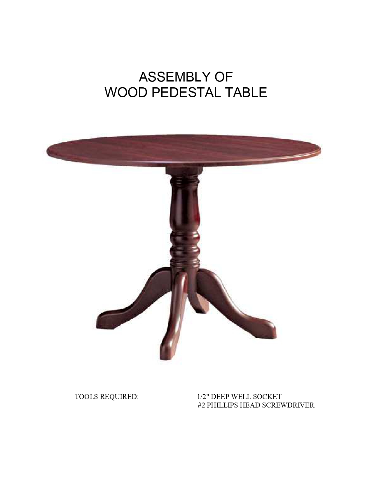 WOOD PEDESTAL TABLE ASSEMBLY INSTRUCTIONS Leisters Furniture